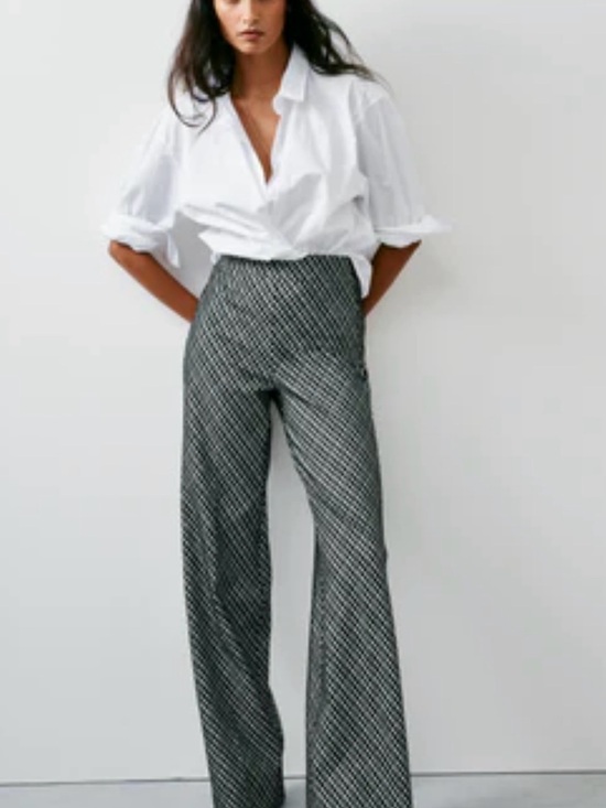 SPANX Pants - Spanx High-Rise Wide-Leg Plaid prefectFit Ponte Trousers in Black and White